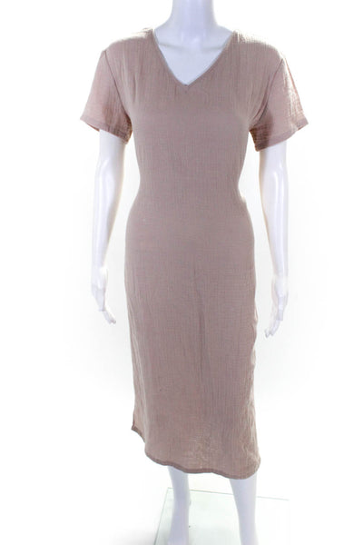 Jenni Kayne Womens Cotton Gauze Split Hem V-Neck Short Sleeve Dress Pink Size XS
