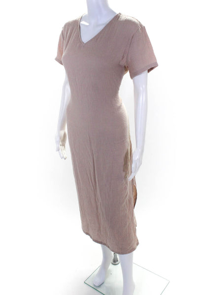 Jenni Kayne Womens Cotton Gauze Split Hem V-Neck Short Sleeve Dress Pink Size XS