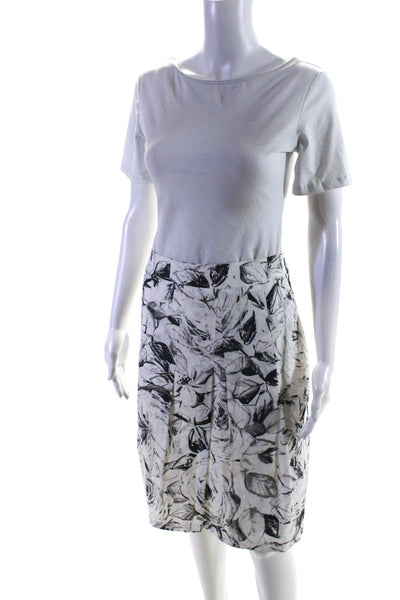 Akris Punto Womens Cotton Leaf Print Flared Hem A-Line Skirt White Black Size 4