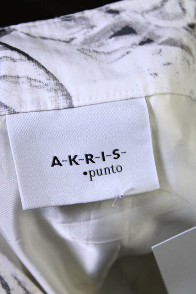 Akris Punto Womens Cotton Leaf Print Flared Hem A-Line Skirt White Black Size 4