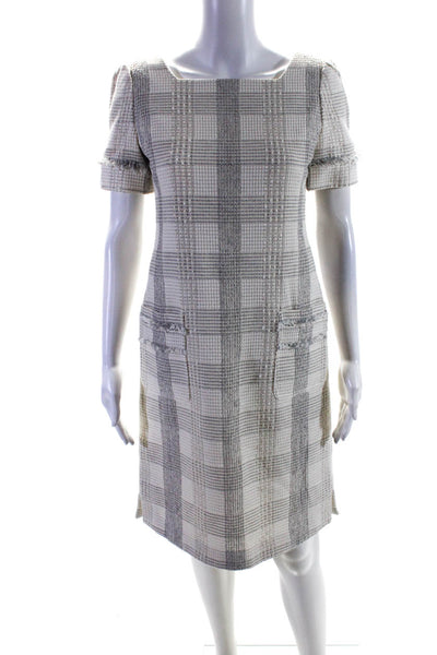 Brooks Brothers Womens Cotton Check Print Midi Sheath Dress White Gray Size 2
