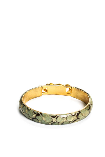 Vita Fede Womens 24K Gold Pleated Green Python Bangel Bracelet