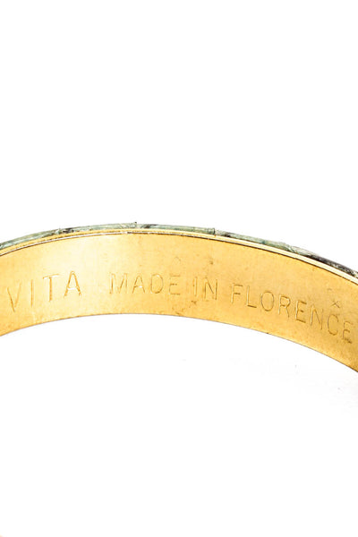Vita Fede Womens 24K Gold Pleated Green Python Bangel Bracelet