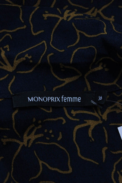 Monoprix Femme Women's Floral Print Short Sleeve Wrap Midi Dress Blue Size FR.36