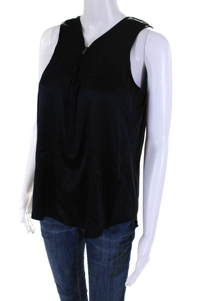 Go Silk Women's V-Neck Sleeveless Half Zip Blouse Black Size S