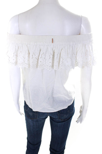 Misa Womens Cotton Off The Shoulder Eyelet Overlay Sleeveless Top White Size XS