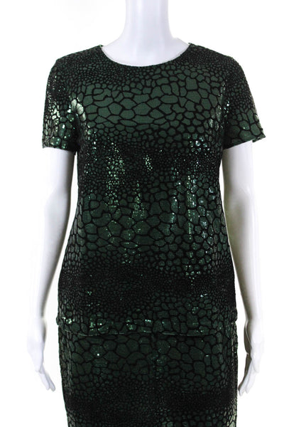 French Connection Women's Low Rise Zip Up Sequin Midi Skirt Green Size 6