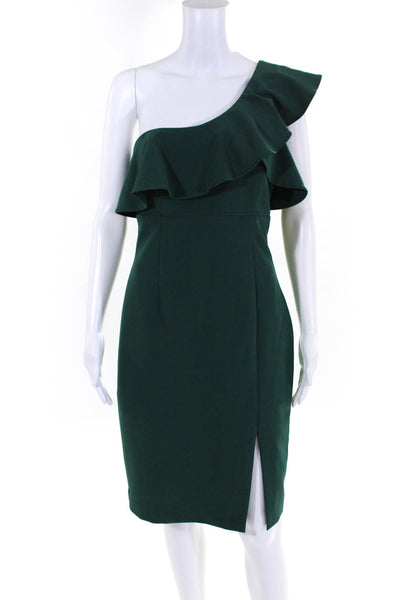 Bardot Women's Lined Silk One Shoulder Midi Pencil Dress Green Size 8