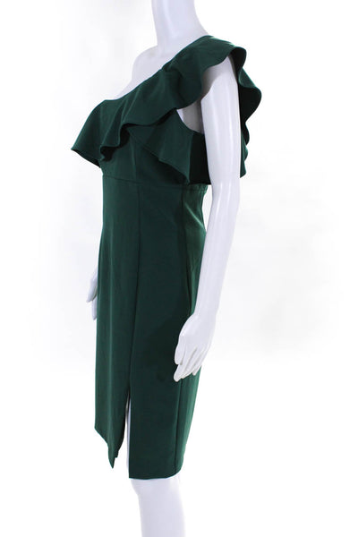 Bardot Women's Lined Silk One Shoulder Midi Pencil Dress Green Size 8