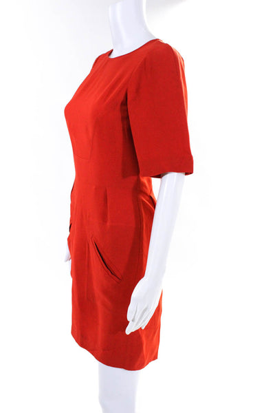 Stella McCartney Women's Short Sleeve Crewneck Pocket Sheath Dress Red Size S