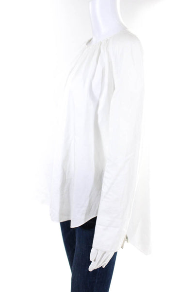 Adam Lippes Womens Cotton Long Sleeve Round Neck Zip Up Blouse Top White Size 6