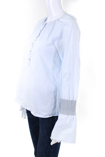 Derek Lam 10 Crosby Womens Cotton Bell Sleeve Button Blouse Top Blue Size 4