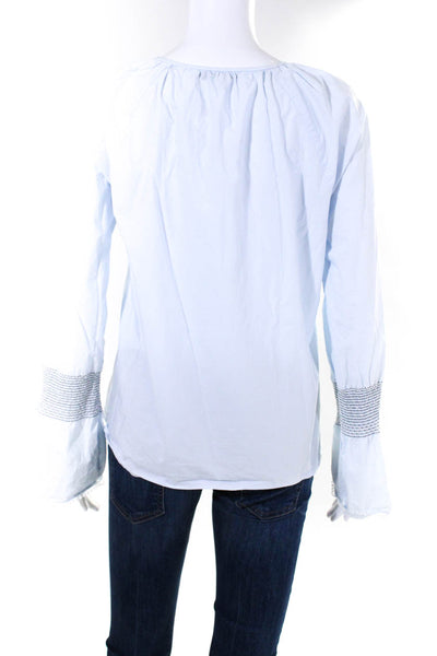 Derek Lam 10 Crosby Womens Cotton Bell Sleeve Button Blouse Top Blue Size 4