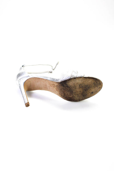Joie Womens Metallic Ruffled Ankle Strap Stiletto High Heels Silver Size 7.5