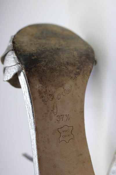 Joie Womens Metallic Ruffled Ankle Strap Stiletto High Heels Silver Size 7.5