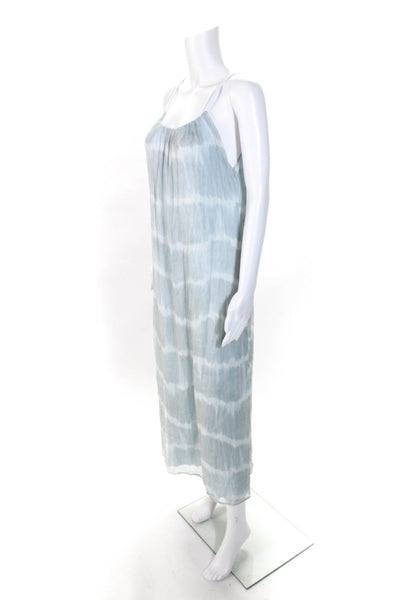 Tempo Paris Womens Striped Flowy Round Neck Pullover Maxi Dress Blue Size S