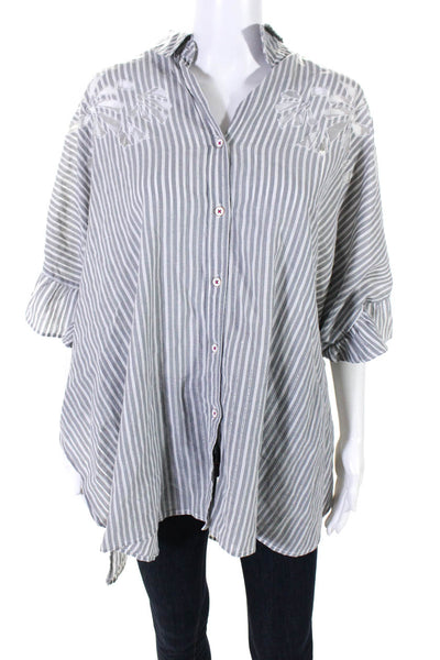 Maeve Anthropologie Womens Striped Relaxed Fit Collared Blouse Gray Size XS/S