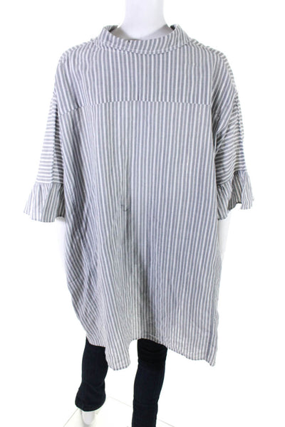 Maeve Anthropologie Womens Striped Relaxed Fit Collared Blouse Gray Size XS/S