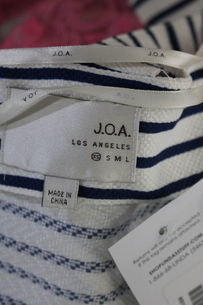 JOA Los Angeles Womens Striped Zippered Wrap Sleeveless Crop Top White Navy XS