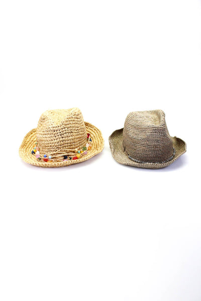 Hatattack Womens Straw Woven Beaded Sun Hats Light Brown Tan Size One Size Lot 2