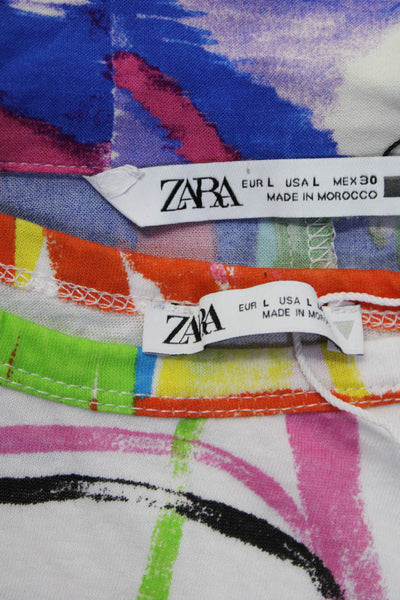 Zara Womens Tee Shirt Dress White Multi Colored Size Large Lot 2
