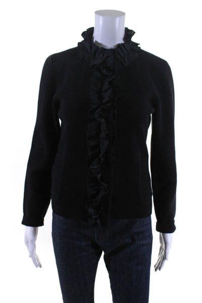 Lauren Ralph Lauren Womens Ruffled Cardigan Sweater Black Cotton Size Small