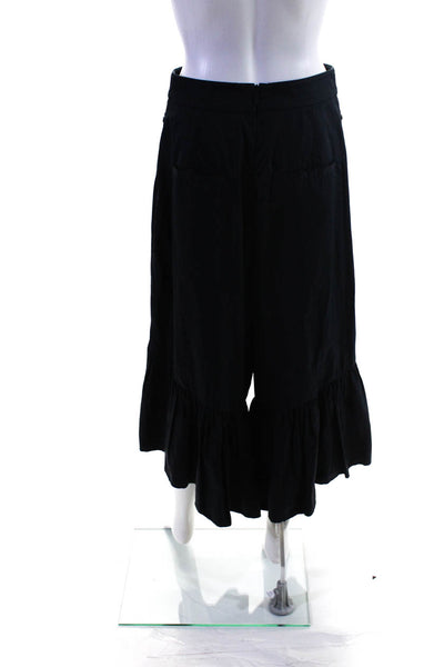Tibi Womens Cotton High Rise Zip Up Pleated Flare Capri Pants Navy Blue Size 6