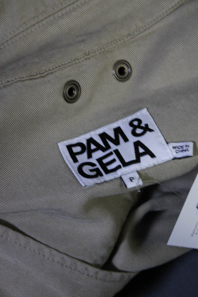 Pam & Gela Womens Long Sleeve Collared Drawstring Zip Up Romper Green Size P