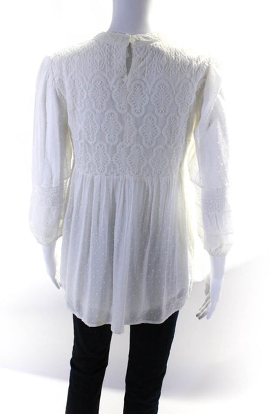 One September Womens Lace Swiss Dot Long Sleeve Blouse White Size Extra Small