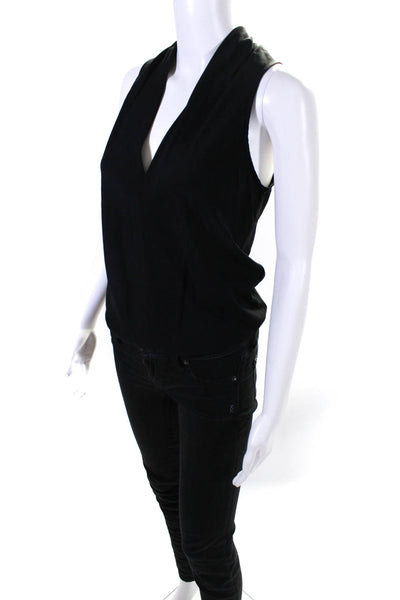 Ramy Brook Womens Silk Ruched Hem Collar V-Neck Sleeveless Tank Top Black Size S