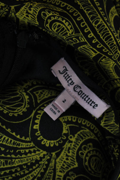 Juicy Couture Womens Paisley Print Long Sleeve Shirt Dress Black Yellow Size 2