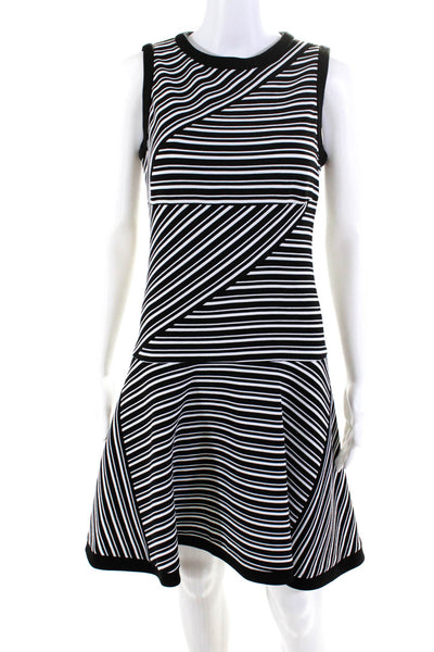 Julia Jordan Womens Ribbed Stripe Sleeveless Fit & Flare Dress Black White Sz 6
