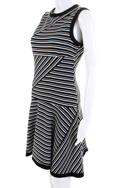 Julia Jordan Womens Ribbed Stripe Sleeveless Fit & Flare Dress Black White Sz 6
