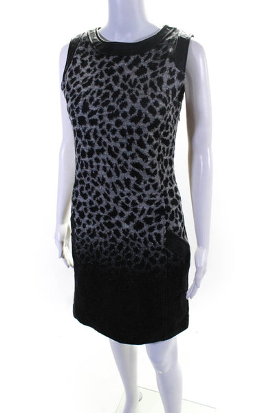 Javier Simorra Womens Animal Print Sheath Dress Gray Black Wool Size 2