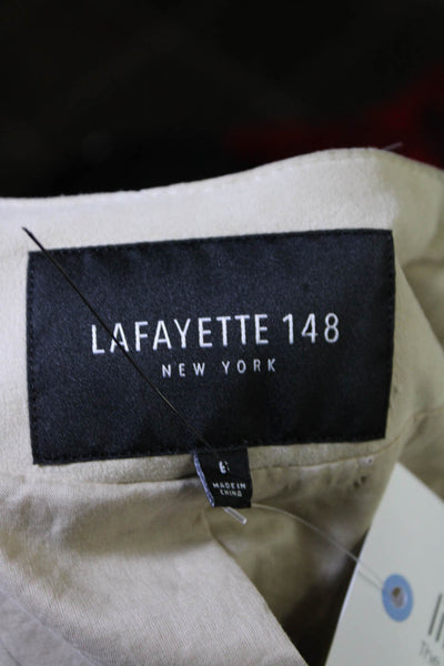 Lafayette 148 New York Womens Open Front Suede Light Jacket Beige Size 6