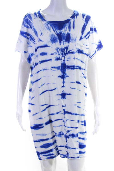 YFB Women's Sleeveless Tie Dye Crewneck Pullover Shirt Dress White Blue Size S/M