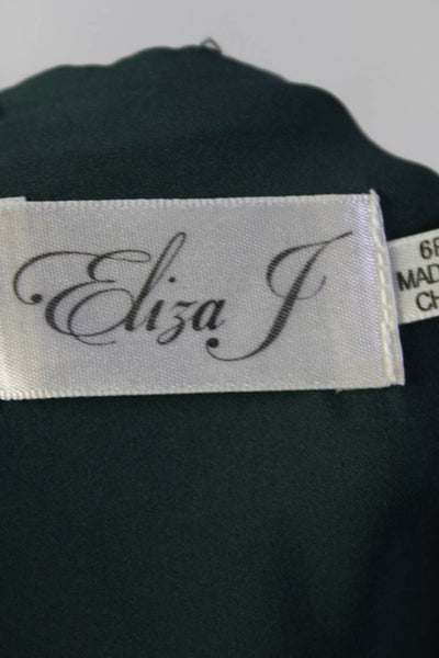 Eliza J Womens Back Zip Short Sleeve Crew Neck Sheath Dress Green Size 6P