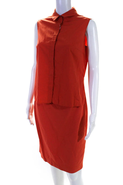 Akris Womens Side Zip Cut Out Layered Shift Dress Orange Cotton Size 6