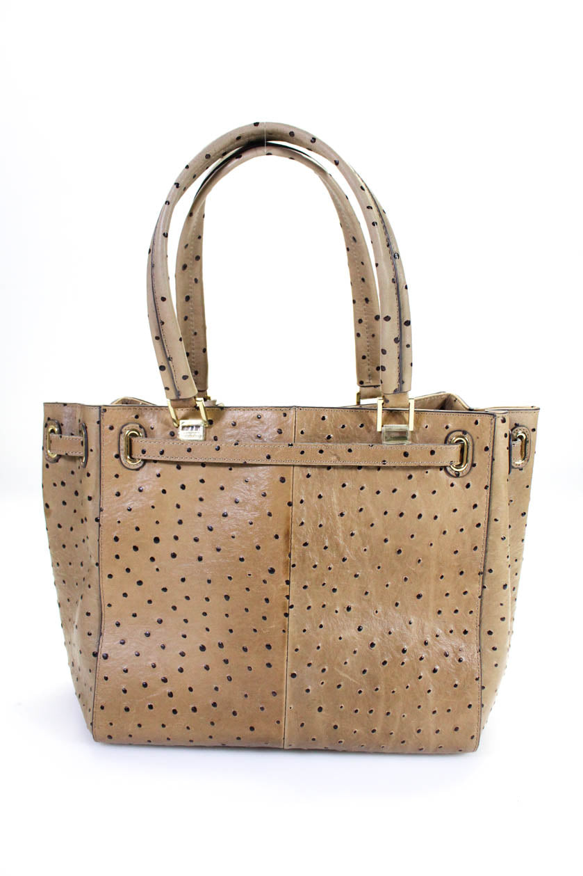 NEW GILI GOT IT LOVE IT BROWN OSTRICH EMBOSSED LEATHER SATCHEL