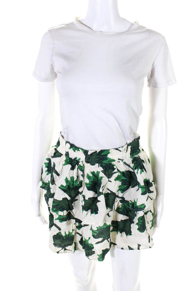 Ganni Women's Printed  A Line Tiered Ruffle Mini Skirt Green Size S
