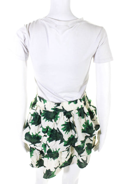 Ganni Women's Printed  A Line Tiered Ruffle Mini Skirt Green Size S