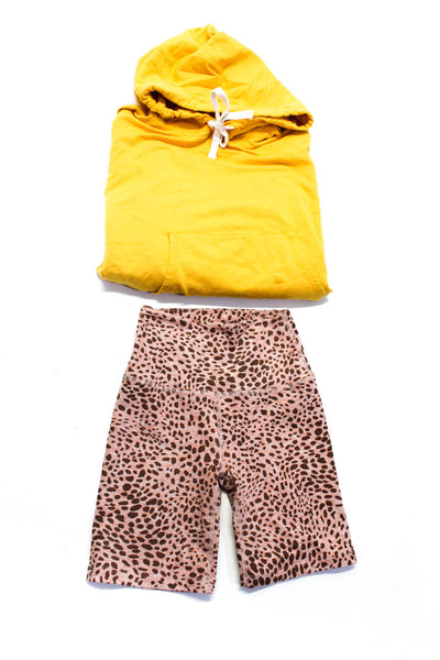 Monrow Women's Hood Long Sleeves Pockets Sweat Shirt Yellow Size XS Lot 2