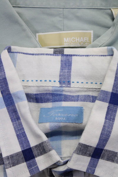 Michael Michael Kors Toscana Mens Collared Shirts Green White Size 17.5 M Lot 2