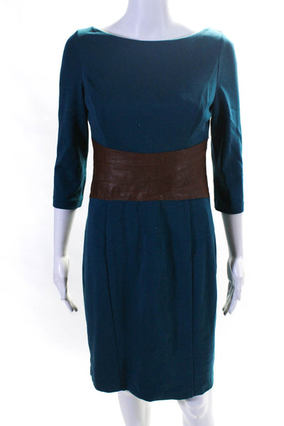 Nue By Shani Womens Textured Waist Boat Neck Zip Up Dress Blue Size 4