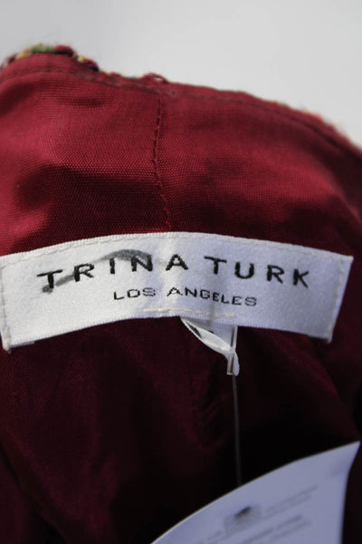 Trina Turk Womens Knit Ruffled Hem Trumpet Pencil Skirt Pink Brown Red Size 4