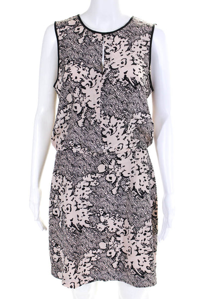 4C Women's Silk Abstract Print Sleeveless Zip Closure Dress Pink Black Size 6