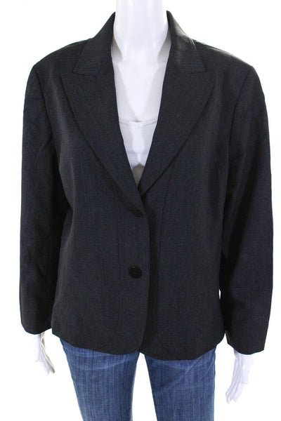 Lafayette 148 New York Womens Wool Two Button Long Sleeve Blazer Gray Size 14