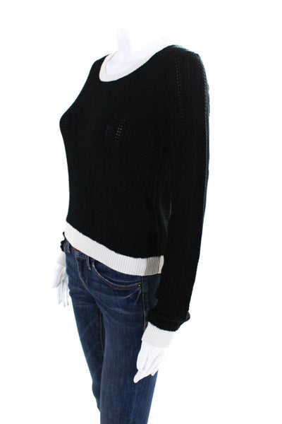 L'Agence Womens Textured Knit Long Sleeve Ribbed Colorblock Sweater Black Size M