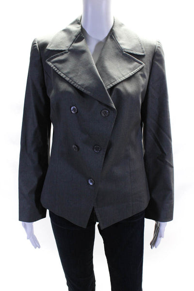 Carolina Herrera Womens Double Breasted Blazer Jacket Gray Wool Size 8