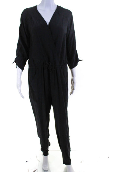 Elaine Kim Womens Surplice Drawstring Ruched Long Sleeve Jumpsuit Black Size 6